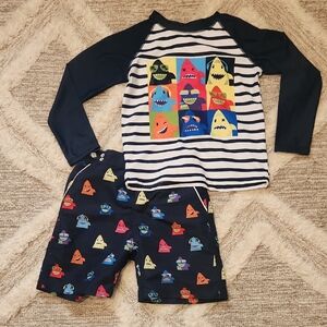 Andy & Evan Colorful Shark Swim Trunks and Rash Guard Set